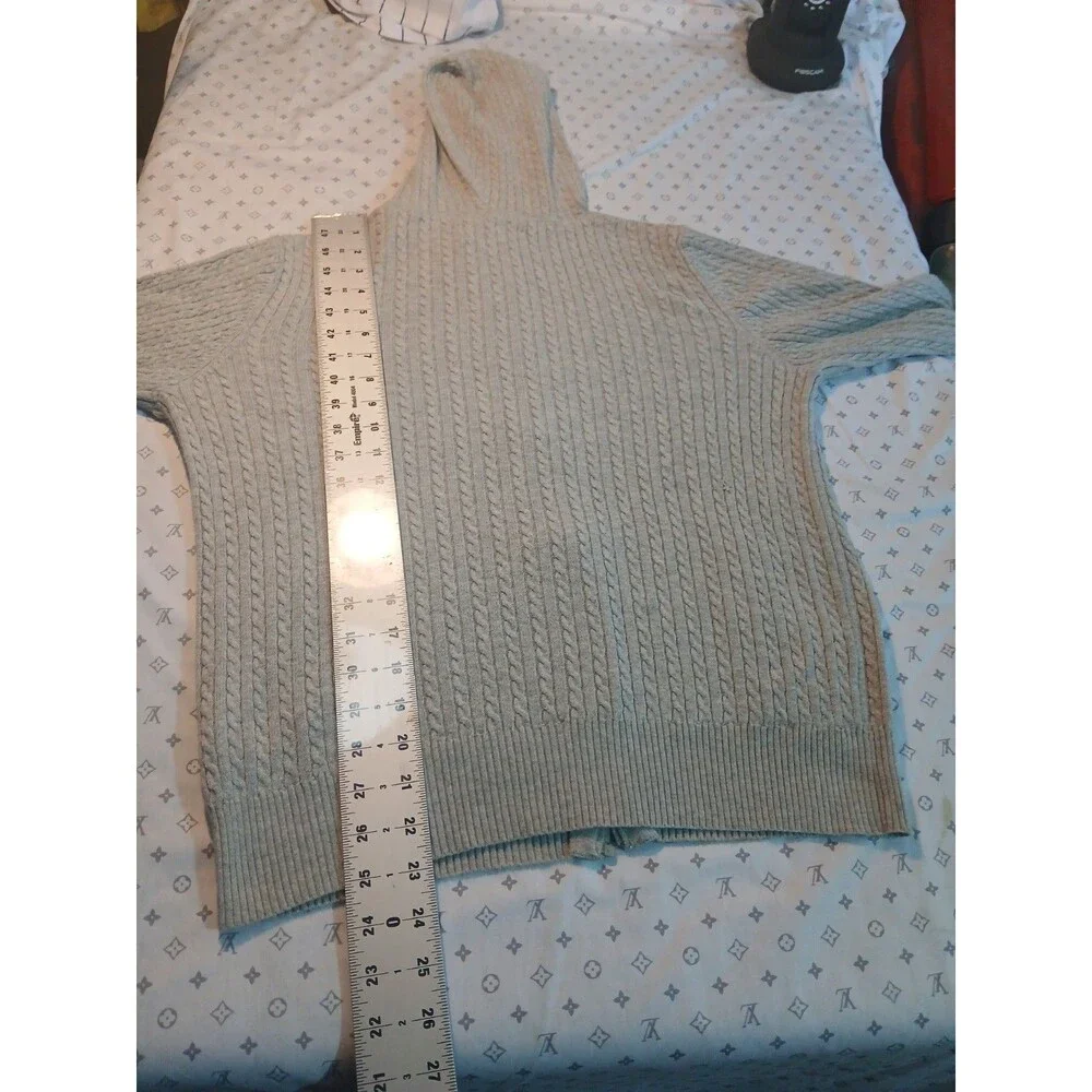 Tommy Hilfiger Cable-Knit Hooded Full Zip Gray Sweater Women’s Large Long Sleeve